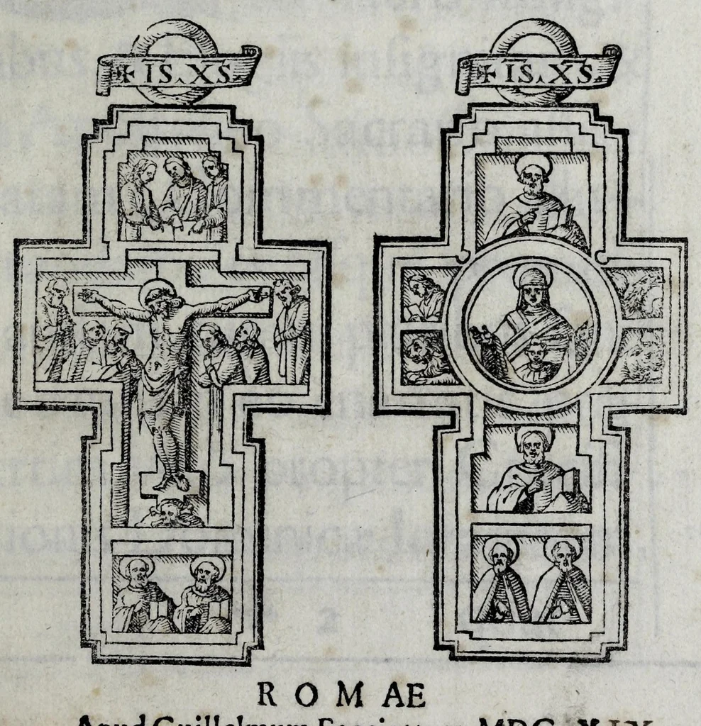 An illustration from De particula ex pretioso et viuifico ligno sacratissimae crucis Saluatoris Iesu Christi desumpta : sacris imaginibus et elogijs eodem ligno incisis insignita, et in Apostolico Sacrario asseruata commentarius, 1609, leaf 3