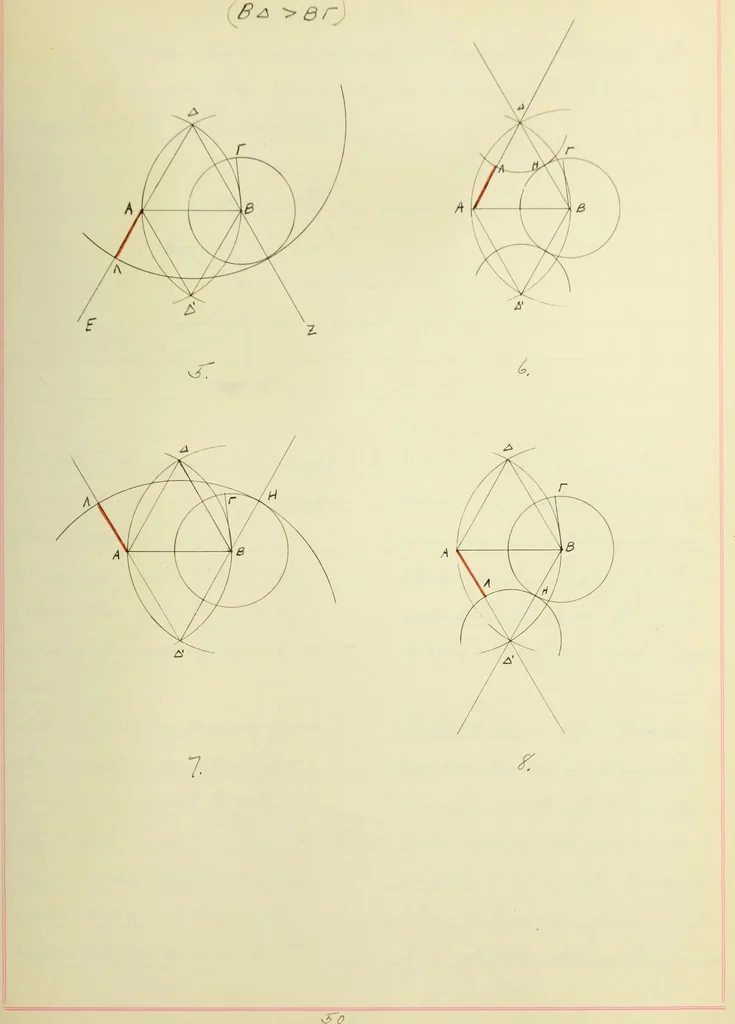 An illustration from The dependence of Euklid's propositions upon his axioms and postulates, 1907, leaf 108