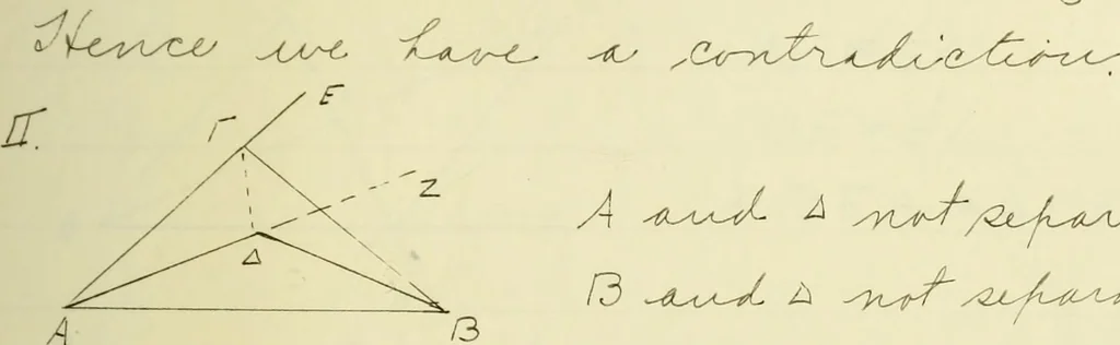 An illustration from The dependence of Euklid's propositions upon his axioms and postulates, 1907, leaf 44