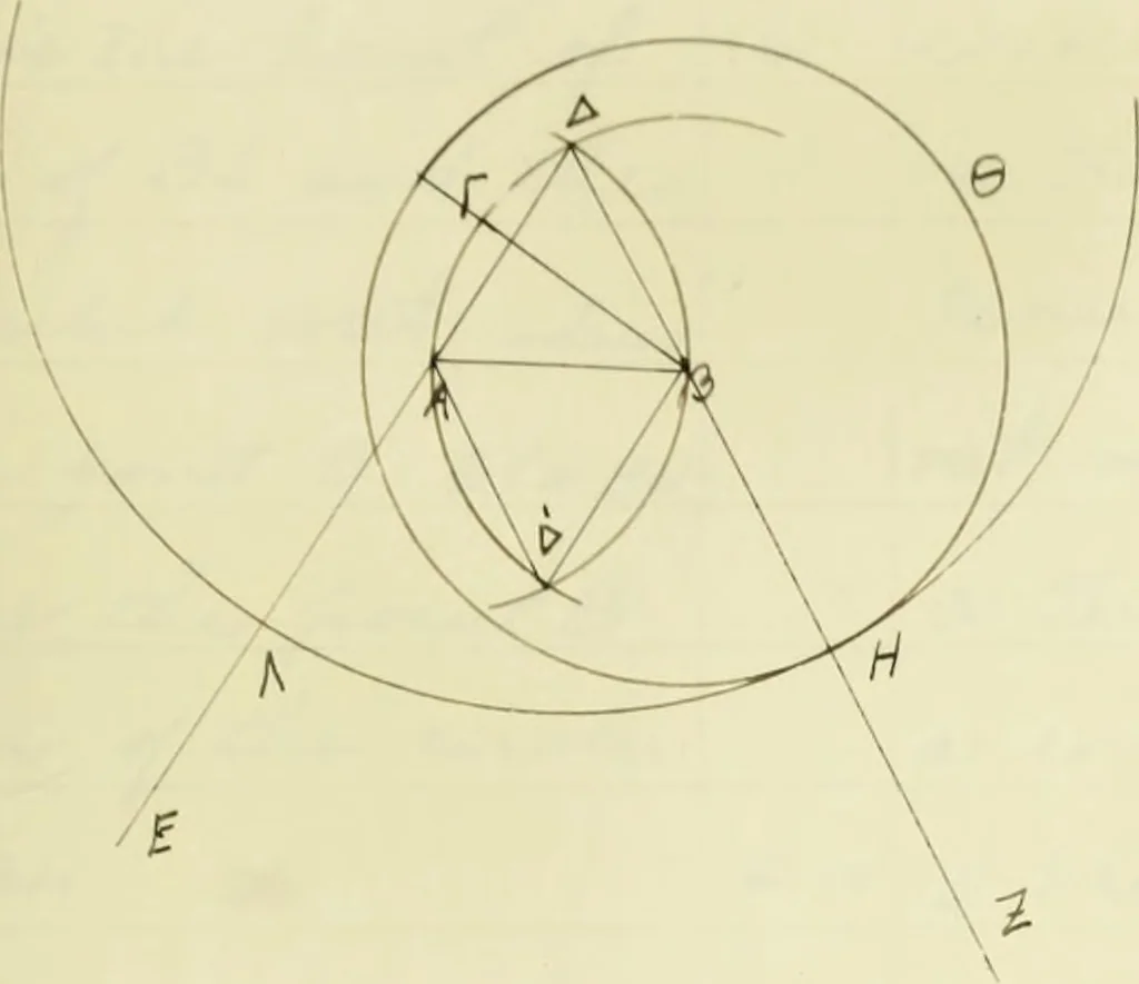 An illustration from The dependence of Euklid's propositions upon his axioms and postulates, 1907, leaf 98