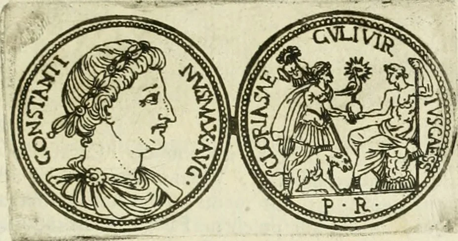 An illustration from De phoenice, in numismate imp. Antonini Caracallae expressa : epistola Gabrielidis Carolae Patinae, 1683, leaf 18