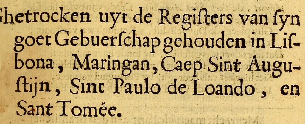 An illustration from De Portogysen goeden buyrman. : Ghetrocken uyt de registers van syn goet gebuerschap gehouden in Lisbona, Maringan, Caep Sint Augustijn, Sint Paulo de Loando, en Sant Tomée. Dienende tot antwoort op het ongefondeerde Brasyls-Schuyt-praetjen, weest onnosel als de duyven, en voorsichtich als de slangen, 1649, leaf 5