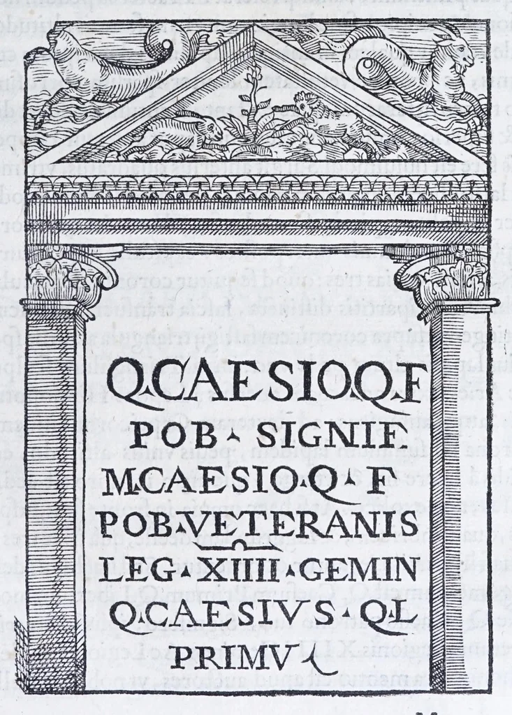 An illustration from De prisca Caesiorvm gente Io. Baptistae Fonteii primionis commentariorvm libri dvo : cvm Ivlii Iacobonii appendice, 1582, leaf 105