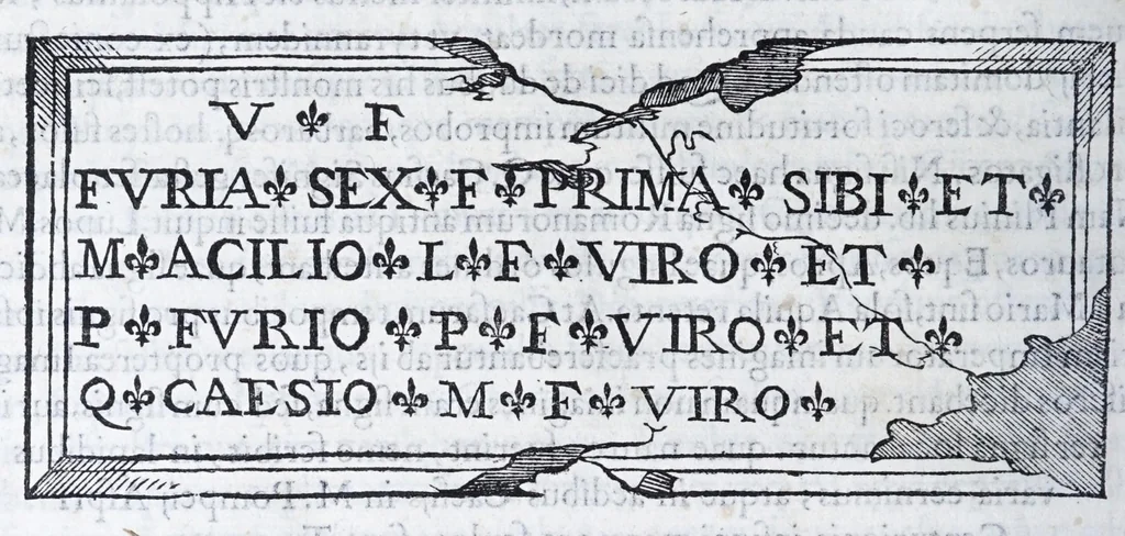 An illustration from De prisca Caesiorvm gente Io. Baptistae Fonteii primionis commentariorvm libri dvo : cvm Ivlii Iacobonii appendice, 1582, leaf 110