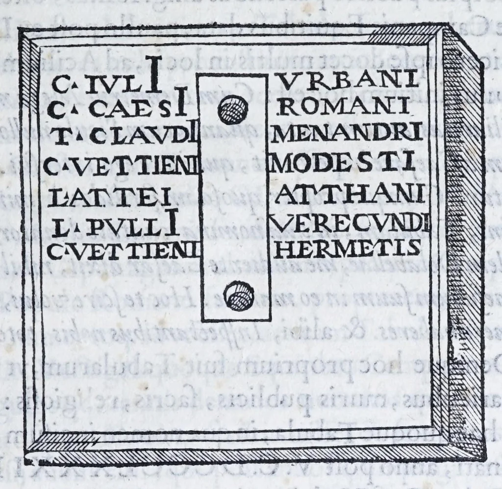 An illustration from De prisca Caesiorvm gente Io. Baptistae Fonteii primionis commentariorvm libri dvo : cvm Ivlii Iacobonii appendice, 1582, leaf 119