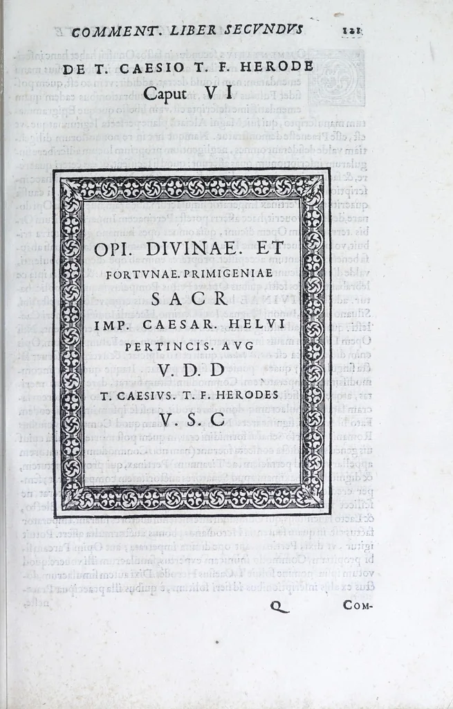 An illustration from De prisca Caesiorvm gente Io. Baptistae Fonteii primionis commentariorvm libri dvo : cvm Ivlii Iacobonii appendice, 1582, leaf 137