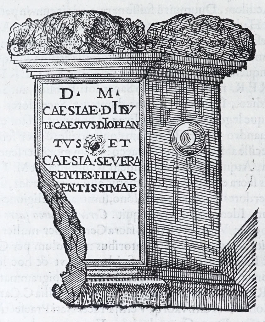 An illustration from De prisca Caesiorvm gente Io. Baptistae Fonteii primionis commentariorvm libri dvo : cvm Ivlii Iacobonii appendice, 1582, leaf 150