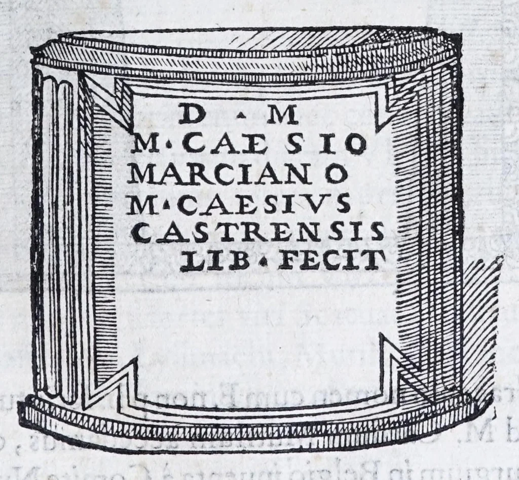 An illustration from De prisca Caesiorvm gente Io. Baptistae Fonteii primionis commentariorvm libri dvo : cvm Ivlii Iacobonii appendice, 1582, leaf 151