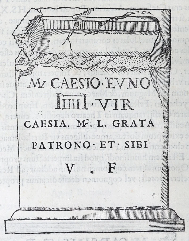 An illustration from De prisca Caesiorvm gente Io. Baptistae Fonteii primionis commentariorvm libri dvo : cvm Ivlii Iacobonii appendice, 1582, leaf 168