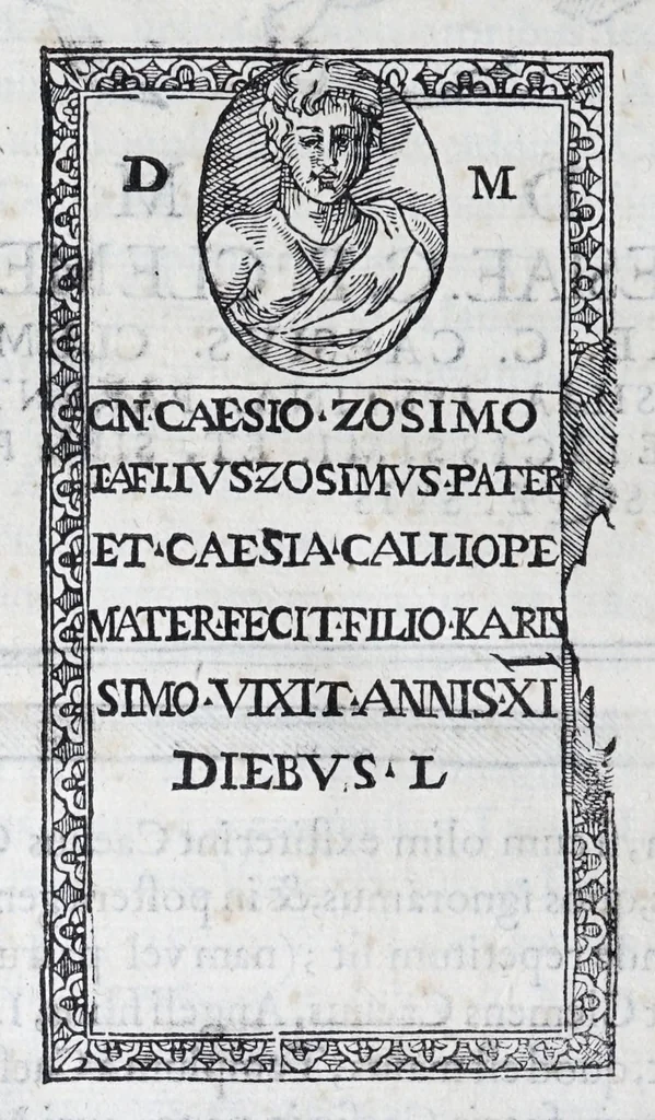 An illustration from De prisca Caesiorvm gente Io. Baptistae Fonteii primionis commentariorvm libri dvo : cvm Ivlii Iacobonii appendice, 1582, leaf 180