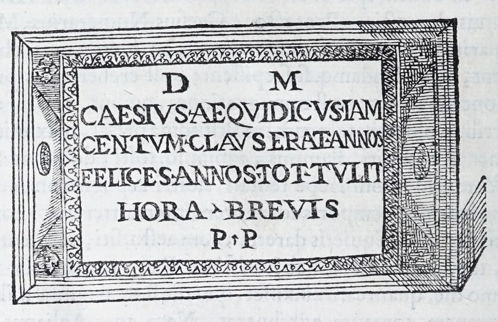 An illustration from De prisca Caesiorvm gente Io. Baptistae Fonteii primionis commentariorvm libri dvo : cvm Ivlii Iacobonii appendice, 1582, leaf 190
