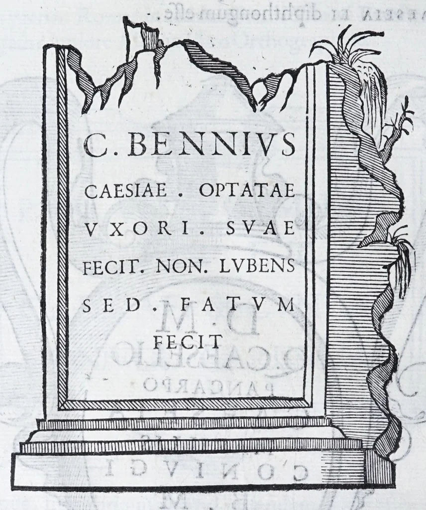 An illustration from De prisca Caesiorvm gente Io. Baptistae Fonteii primionis commentariorvm libri dvo : cvm Ivlii Iacobonii appendice, 1582, leaf 198