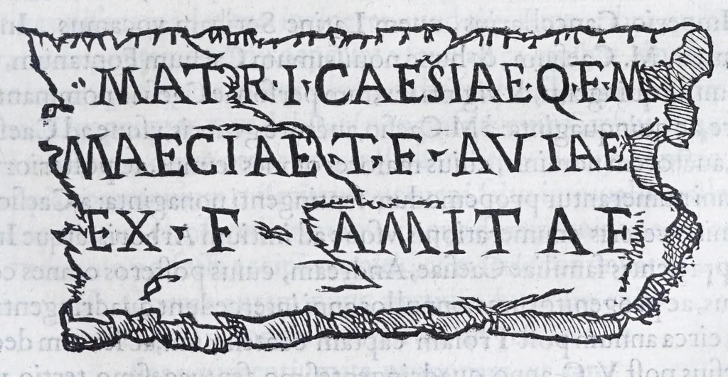 An illustration from De prisca Caesiorvm gente Io. Baptistae Fonteii primionis commentariorvm libri dvo : cvm Ivlii Iacobonii appendice, 1582, leaf 203