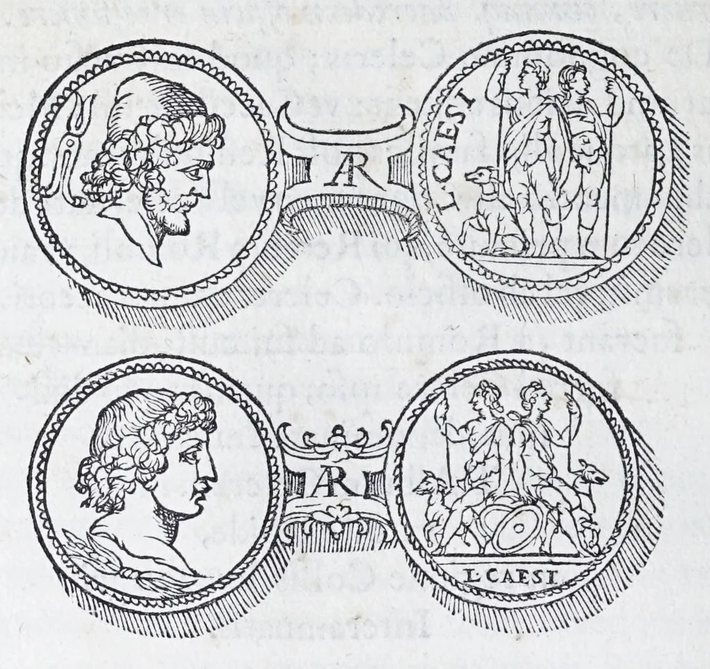 An illustration from De prisca Caesiorvm gente Io. Baptistae Fonteii primionis commentariorvm libri dvo : cvm Ivlii Iacobonii appendice, 1582, leaf 472