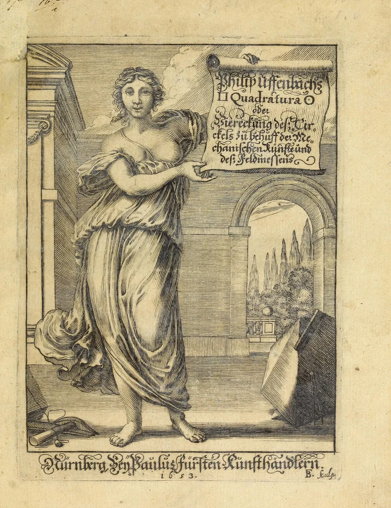 An illustration from De quadratura circuli mechanici, das ist, Ein neuer, kurtzer, hochnützlicher und leichter mechanischer Bericht von der Vierung oder Quadratur des Circkels ... erster und andrer Theil, 1653, leaf 5