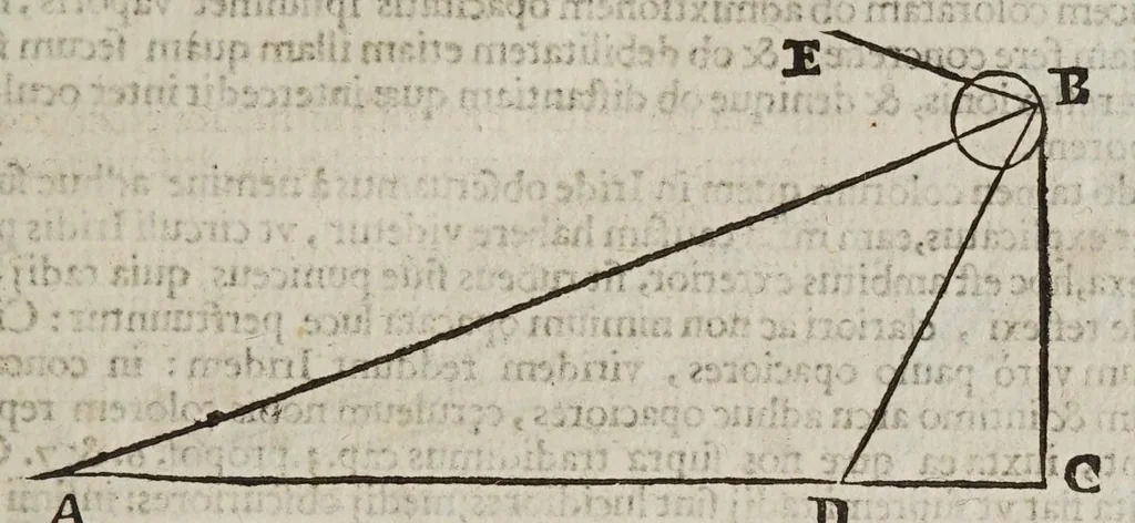 An illustration from De radiis visvs et lvcis in vitris perspectivis et iride tractatus, 1611, leaf 73