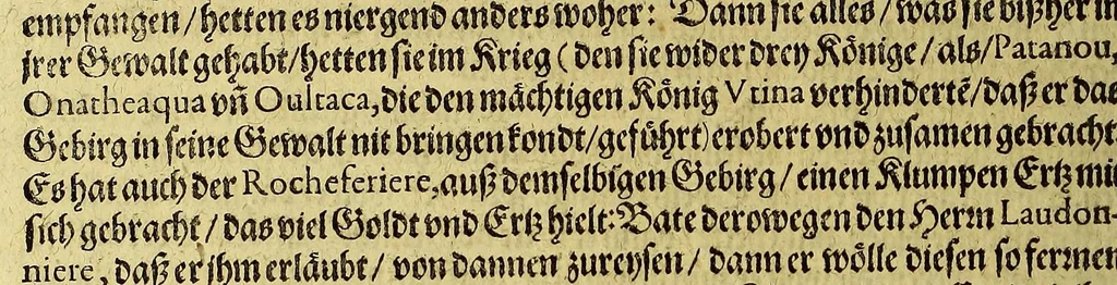 An illustration from Der ander Theil, der newlich erfundenen Landtschafft Americae, von dreyen Schiffahrten, so die Frantzosen in Floridam (die gegen Nidergang gelegen) gethan. : Eine vnter dem Hauptman[n] H. Laudonniere, Anno 1564. Die ander vnter H. Ribald 1565. Die dritte, vnter H. Guerguesio 1567. geschehen. Mit Beschreibung vnd lebendiger Contrafactur, dieser Provintze, Gestalt, Sitten vnd Gebräuch der Wilden,, 1603, leaf 32