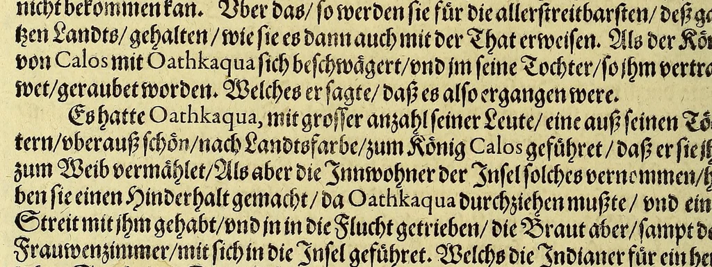 An illustration from Der ander Theyl, der newlich erfundenen Landtschafft Americae, von dreyen Schiffahrten, so die Frantzosen in Floridam (die gegen Nidergang gelegen) gethan. : Eine vnter dem Häuptmann H. Laudonniere, Anno 1564. Die ander vnter H. Ribald 1565. Die dritte, vnter H. Guorguesio 1567. geschehen. Mit Beschreibung vnd lebendiger Contrafactur, dieser Provintze, Gestalt, Sitten vnd Gebräuch der Wilden,, 1591, leaf 40