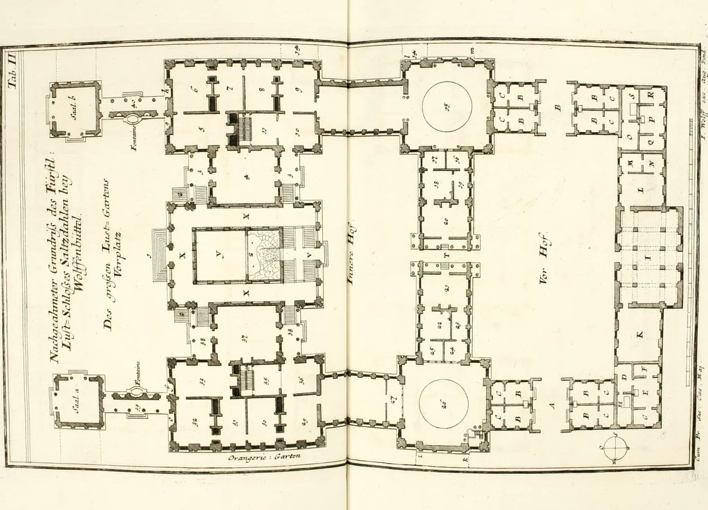 An illustration from Der auserlessneste und nach den Regeln der antiquen Bau-Kunst sowohl, als nach dem heutigen Gusto verneuerte Goldmann, als der rechtschaffenste Bau-Meister, oder die gantze Civil-Bau-Kunst : in unterschiedlichen vollständigen Anweisungen dergestalt abgehandelt, dass nicht leicht der geringste undeutliche Orth in der ehemahls edirten Goldmännischen Civil-Bau-Kunst befindlich, welcher nicht jetzo sattsam erkläret worden : alles auf das auffrichtigste mitgetheilet, 1721, leaf 159