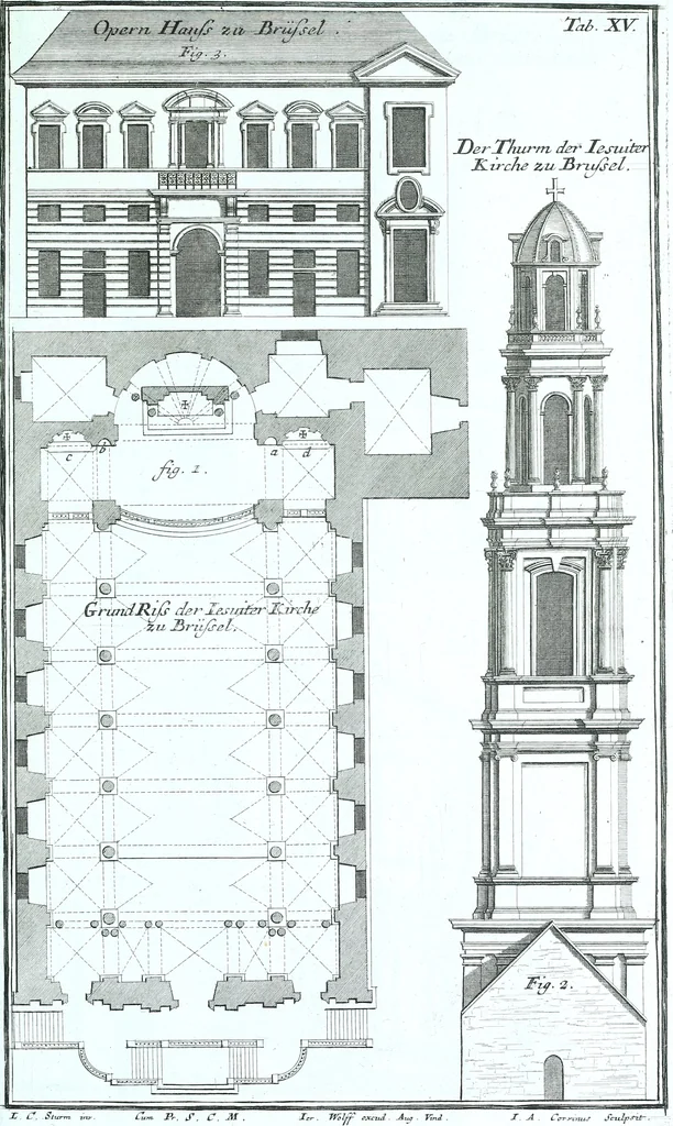 An illustration from Der auserlessneste und nach den Regeln der antiquen Bau-Kunst sowohl, als nach dem heutigen Gusto verneuerte Goldmann, als der rechtschaffenste Bau-Meister, oder die gantze Civil-Bau-Kunst : in unterschiedlichen vollständigen Anweisungen dergestalt abgehandelt, dass nicht leicht der geringste undeutliche Orth in der ehemahls edirten Goldmännischen Civil-Bau-Kunst befindlich, welcher nicht jetzo sattsam erkläret worden : alles auf das auffrichtigste mitgetheilet, 1721, leaf 184