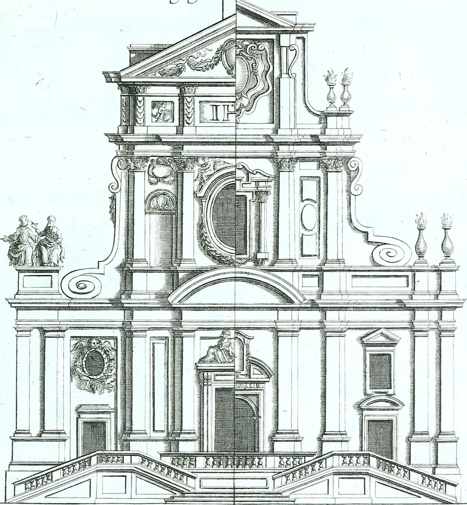 An illustration from Der auserlessneste und nach den Regeln der antiquen Bau-Kunst sowohl, als nach dem heutigen Gusto verneuerte Goldmann, als der rechtschaffenste Bau-Meister, oder die gantze Civil-Bau-Kunst : in unterschiedlichen vollständigen Anweisungen dergestalt abgehandelt, dass nicht leicht der geringste undeutliche Orth in der ehemahls edirten Goldmännischen Civil-Bau-Kunst befindlich, welcher nicht jetzo sattsam erkläret worden : alles auf das auffrichtigste mitgetheilet, 1721, leaf 186
