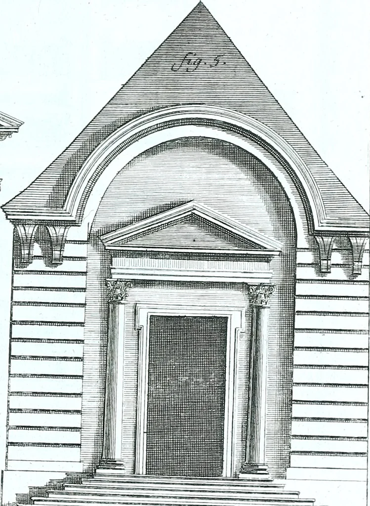 An illustration from Der auserlessneste und nach den Regeln der antiquen Bau-Kunst sowohl, als nach dem heutigen Gusto verneuerte Goldmann, als der rechtschaffenste Bau-Meister, oder die gantze Civil-Bau-Kunst : in unterschiedlichen vollständigen Anweisungen dergestalt abgehandelt, dass nicht leicht der geringste undeutliche Orth in der ehemahls edirten Goldmännischen Civil-Bau-Kunst befindlich, welcher nicht jetzo sattsam erkläret worden : alles auf das auffrichtigste mitgetheilet, 1721, leaf 190