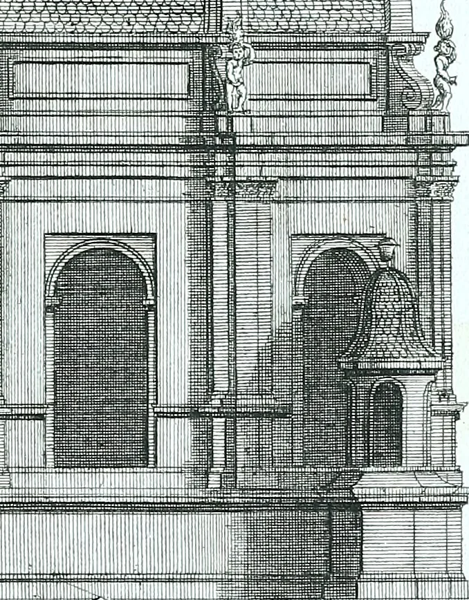 An illustration from Der auserlessneste und nach den Regeln der antiquen Bau-Kunst sowohl, als nach dem heutigen Gusto verneuerte Goldmann, als der rechtschaffenste Bau-Meister, oder die gantze Civil-Bau-Kunst : in unterschiedlichen vollständigen Anweisungen dergestalt abgehandelt, dass nicht leicht der geringste undeutliche Orth in der ehemahls edirten Goldmännischen Civil-Bau-Kunst befindlich, welcher nicht jetzo sattsam erkläret worden : alles auf das auffrichtigste mitgetheilet, 1721, leaf 222