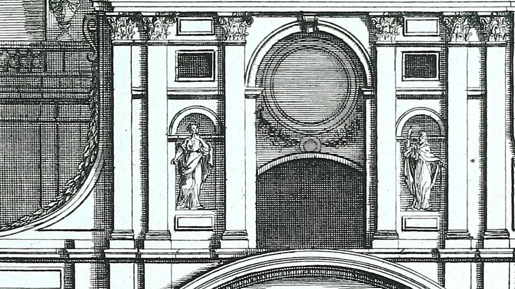 An illustration from Der auserlessneste und nach den Regeln der antiquen Bau-Kunst sowohl, als nach dem heutigen Gusto verneuerte Goldmann, als der rechtschaffenste Bau-Meister, oder die gantze Civil-Bau-Kunst : in unterschiedlichen vollständigen Anweisungen dergestalt abgehandelt, dass nicht leicht der geringste undeutliche Orth in der ehemahls edirten Goldmännischen Civil-Bau-Kunst befindlich, welcher nicht jetzo sattsam erkläret worden : alles auf das auffrichtigste mitgetheilet, 1721, leaf 222