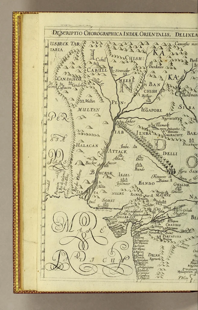 An illustration from Der dreyzehende Theil der Orientalischen Indien, darinnen beneben etlichen newen, gedenckwürdigen Schiffarten vnd Reysen, so von vnterschiedlichen Völckern, sonderlich den Portugesen, Englischen vnd Holländern, in Ost Indien, vnd dem anstossende Königreich, vom Jahr 1615. biss vff 1628. verrichtet worden. : Auch insonderheit andere biss anhero unbekandte Königreich vnnd Länder, sonderlich das Königreich Indostan, oder dess grossen Mogols, Königreich China, Persien, wie auch Moscaw, Reussen, Groenlandt, Tartarey, Algier, und andere angräntzenden Provintzen, von newem beschrieben, und mit erst erfundenen Landtaffeln vor Augen gestellet worden. Alles mit sonderbaren schönen Kupfferstücken gezieret. Mit Köm. Keys. Maj. Freyheit begnadet, 1628, leaf 12