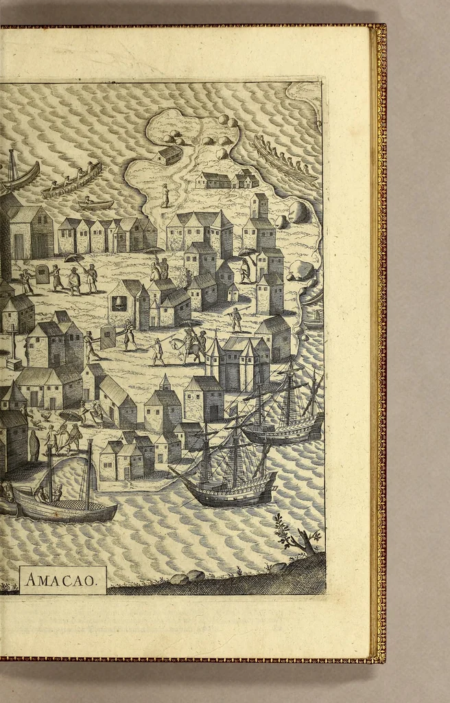 An illustration from Der dreyzehende Theil der Orientalischen Indien, darinnen beneben etlichen newen, gedenckwürdigen Schiffarten vnd Reysen, so von vnterschiedlichen Völckern, sonderlich den Portugesen, Englischen vnd Holländern, in Ost Indien, vnd dem anstossende Königreich, vom Jahr 1615. biss vff 1628. verrichtet worden. : Auch insonderheit andere biss anhero unbekandte Königreich vnnd Länder, sonderlich das Königreich Indostan, oder dess grossen Mogols, Königreich China, Persien, wie auch Moscaw, Reussen, Groenlandt, Tartarey, Algier, und andere angräntzenden Provintzen, von newem beschrieben, und mit erst erfundenen Landtaffeln vor Augen gestellet worden. Alles mit sonderbaren schönen Kupfferstücken gezieret. Mit Köm. Keys. Maj. Freyheit begnadet, 1628, leaf 71