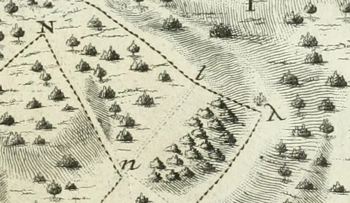 An illustration from De re ichnographica : cujus hodierna praxis exponitur, et propriis exemplis pluribus illustratur : inque varias, quae contingere possunt, ejusdem aberrationes, posito quoque calculo, inquiritur, 1751, leaf 138