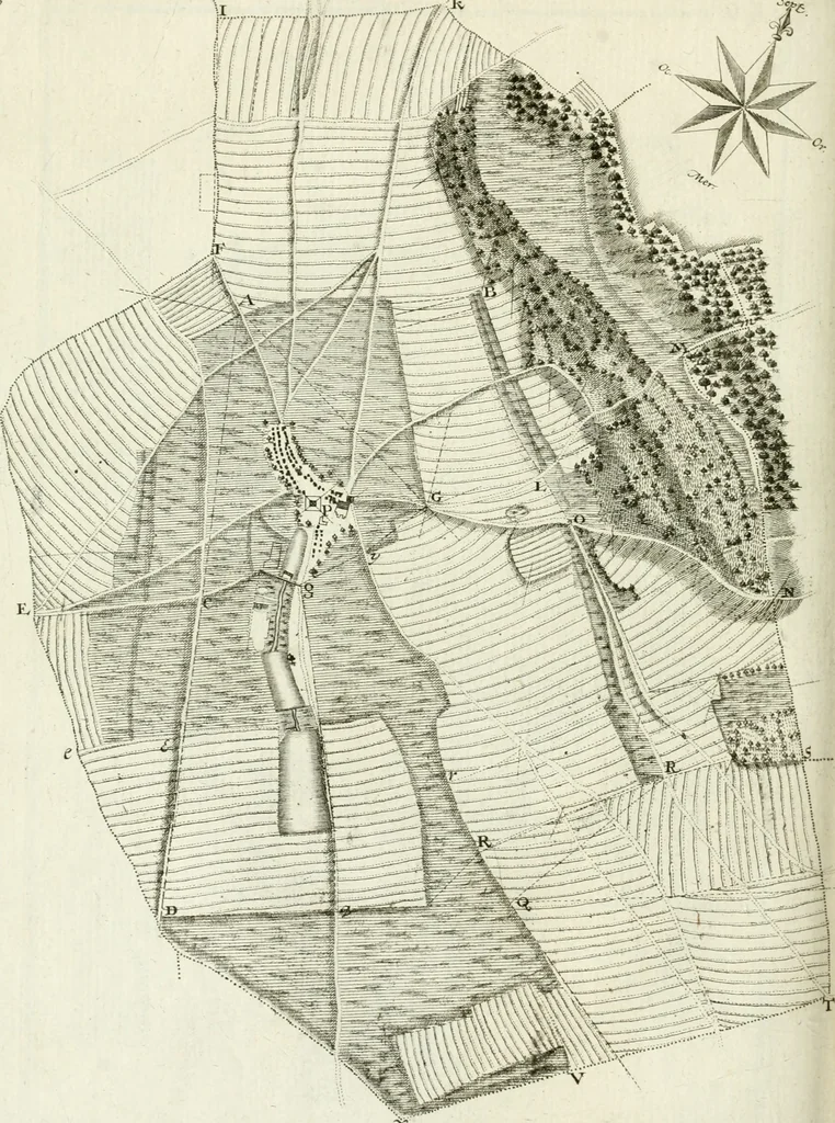 An illustration from De re ichnographica : cujus hodierna praxis exponitur, et propriis exemplis pluribus illustratur : inque varias, quae contingere possunt, ejusdem aberrationes, posito quoque calculo, inquiritur, 1751, leaf 143