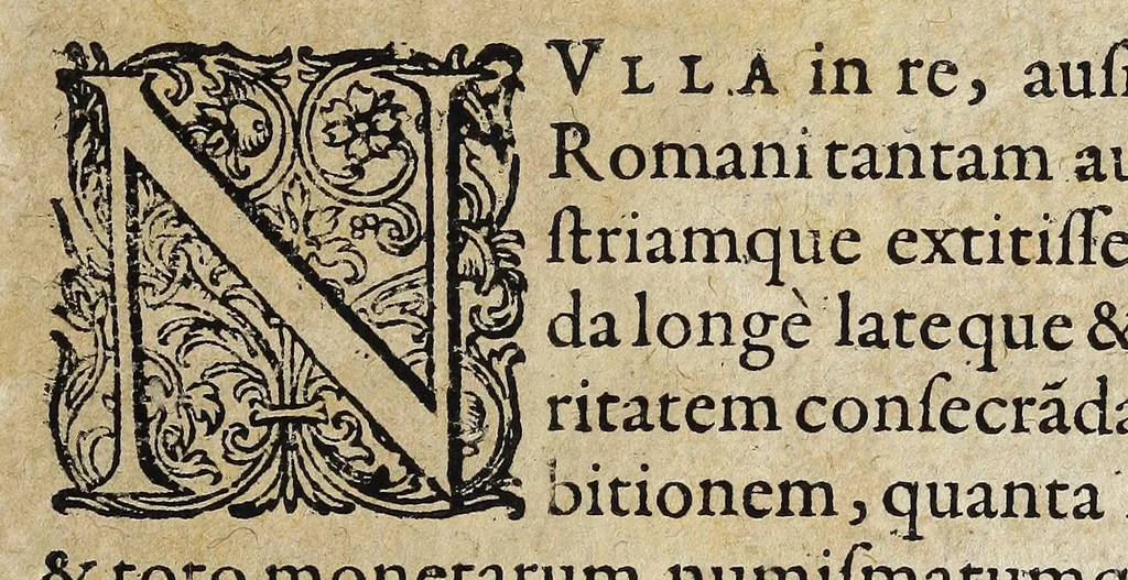 An illustration from De re monetaria vetervm Romanorvm et hodierni apvd Germanos Imperii, libri duo Marquardi Freheri ... : accedit Nicolai Oresmii ... De origine & potestate nec non de mutatione monetarum, liber subtilissimus : cum succincto tractatu eiusdem argumenti Gabrielis Byel, & notis in vtrumque locupletissimis, 1605, leaf 13