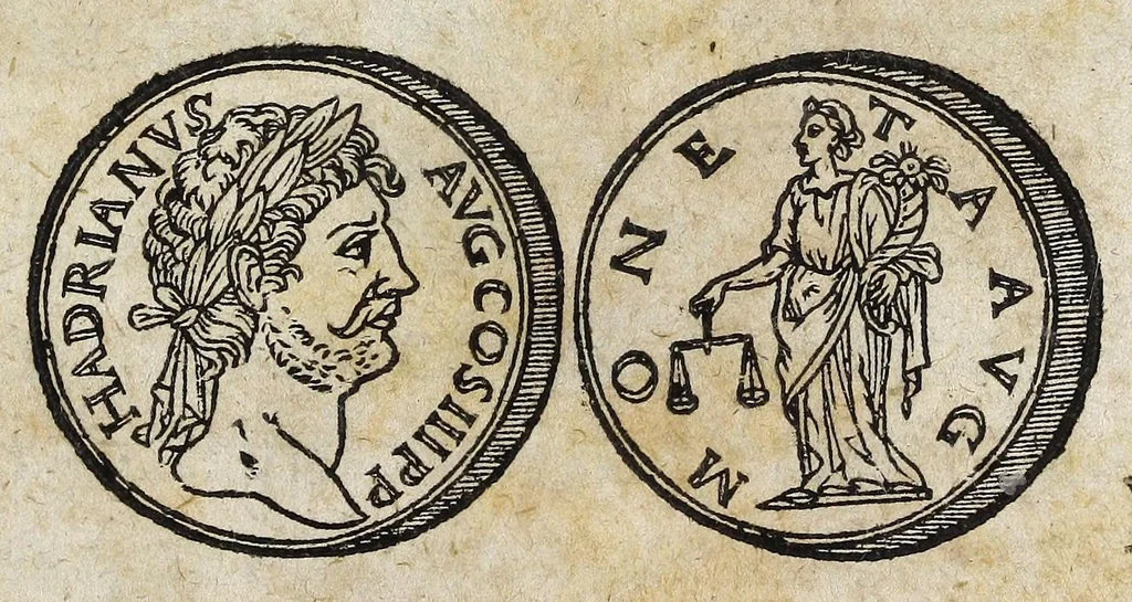 An illustration from De re monetaria vetervm Romanorvm et hodierni apvd Germanos Imperii, libri duo Marquardi Freheri ... : accedit Nicolai Oresmii ... De origine & potestate nec non de mutatione monetarum, liber subtilissimus : cum succincto tractatu eiusdem argumenti Gabrielis Byel, & notis in vtrumque locupletissimis, 1605, leaf 5