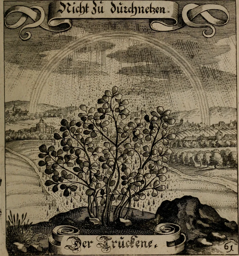 An illustration from Der Fruchtbringenden Geselschaft Nahmen, Vorhaben, Gemählde und Wörter : nach jedes Einnahme ordentlich in Kupfer gestochen, und in achtzeilige Reimgesetze verfasset, 1646, leaf 132