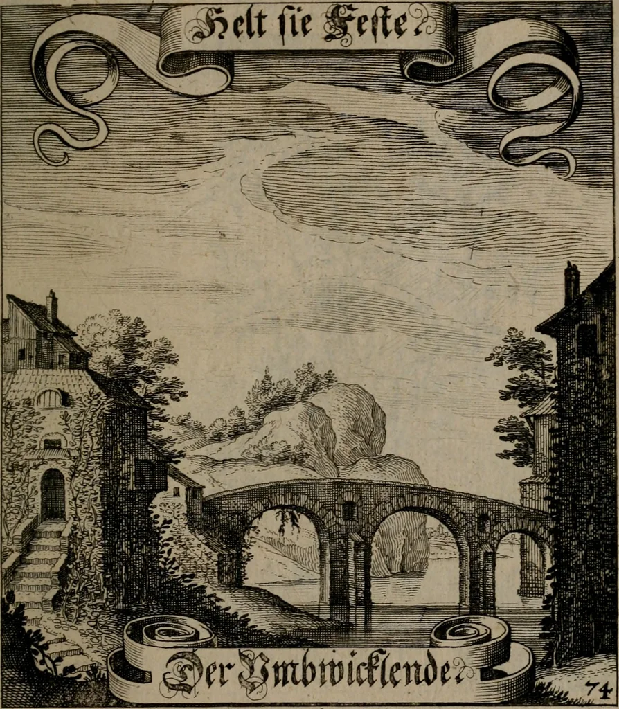 An illustration from Der Fruchtbringenden Geselschaft Nahmen, Vorhaben, Gemählde und Wörter : nach jedes Einnahme ordentlich in Kupfer gestochen, und in achtzeilige Reimgesetze verfasset, 1646, leaf 158