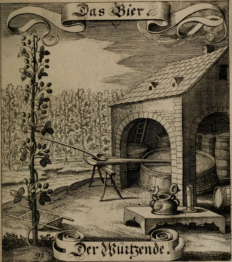 An illustration from Der Fruchtbringenden Geselschaft Nahmen, Vorhaben, Gemählde und Wörter : nach jedes Einnahme ordentlich in Kupfer gestochen, und in achtzeilige Reimgesetze verfasset, 1646, leaf 192