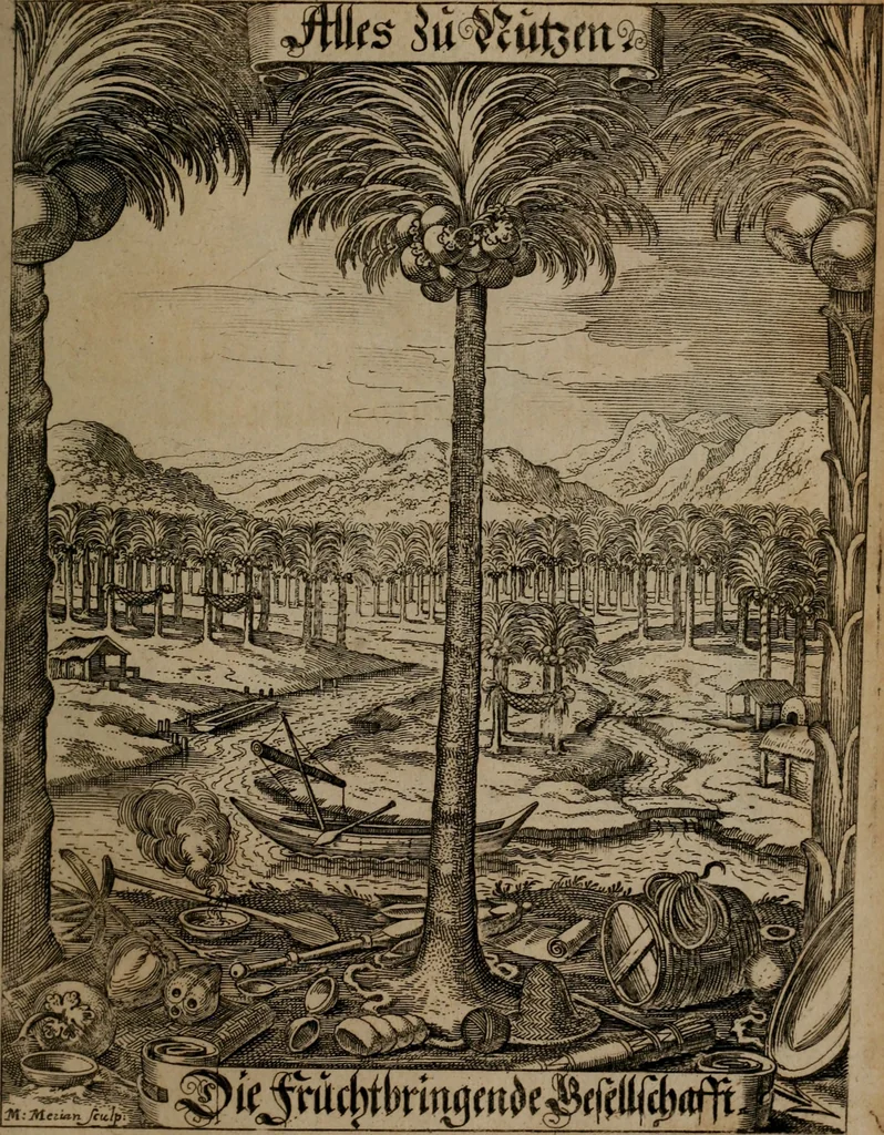 An illustration from Der Fruchtbringenden Geselschaft Nahmen, Vorhaben, Gemählde und Wörter : nach jedes Einnahme ordentlich in Kupfer gestochen, und in achtzeilige Reimgesetze verfasset, 1646, leaf 214