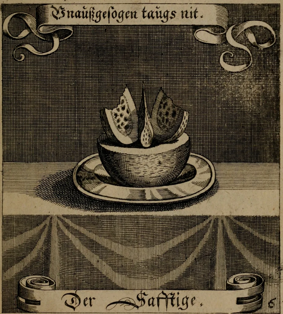 An illustration from Der Fruchtbringenden Geselschaft Nahmen, Vorhaben, Gemählde und Wörter : nach jedes Einnahme ordentlich in Kupfer gestochen, und in achtzeilige Reimgesetze verfasset, 1646, leaf 22