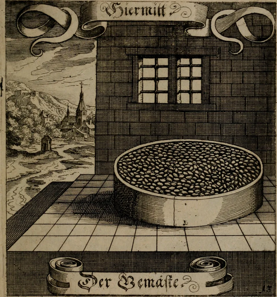 An illustration from Der Fruchtbringenden Geselschaft Nahmen, Vorhaben, Gemählde und Wörter : nach jedes Einnahme ordentlich in Kupfer gestochen, und in achtzeilige Reimgesetze verfasset, 1646, leaf 36