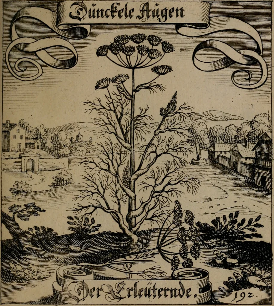 An illustration from Der Fruchtbringenden Geselschaft Nahmen, Vorhaben, Gemählde und Wörter : nach jedes Einnahme ordentlich in Kupfer gestochen, und in achtzeilige Reimgesetze verfasset, 1646, leaf 398