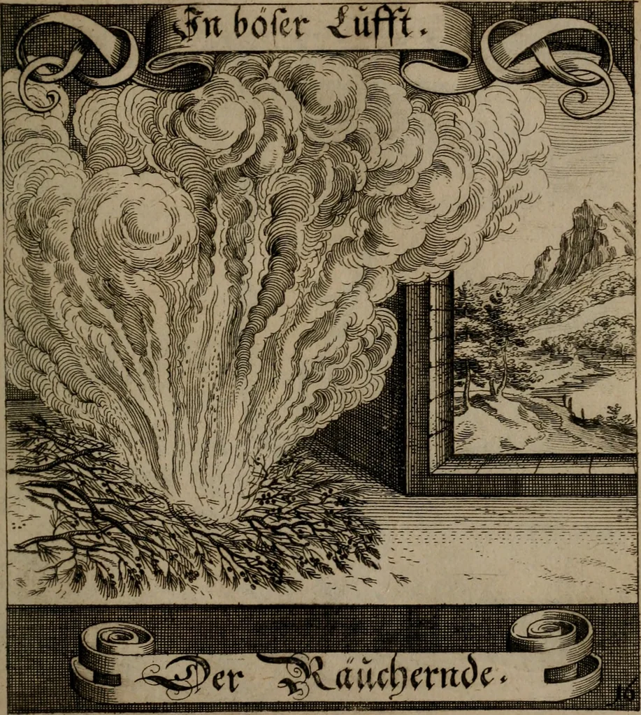 An illustration from Der Fruchtbringenden Geselschaft Nahmen, Vorhaben, Gemählde und Wörter : nach jedes Einnahme ordentlich in Kupfer gestochen, und in achtzeilige Reimgesetze verfasset, 1646, leaf 42