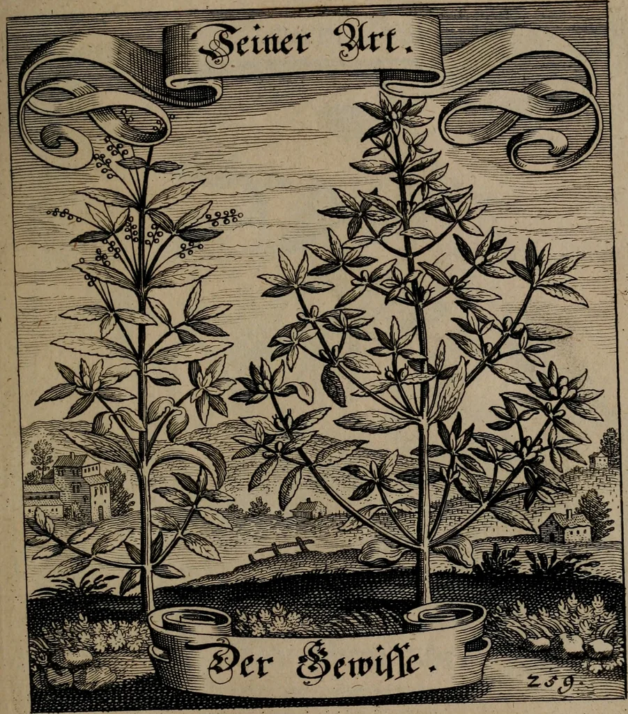 An illustration from Der Fruchtbringenden Geselschaft Nahmen, Vorhaben, Gemählde und Wörter : nach jedes Einnahme ordentlich in Kupfer gestochen, und in achtzeilige Reimgesetze verfasset, 1646, leaf 536