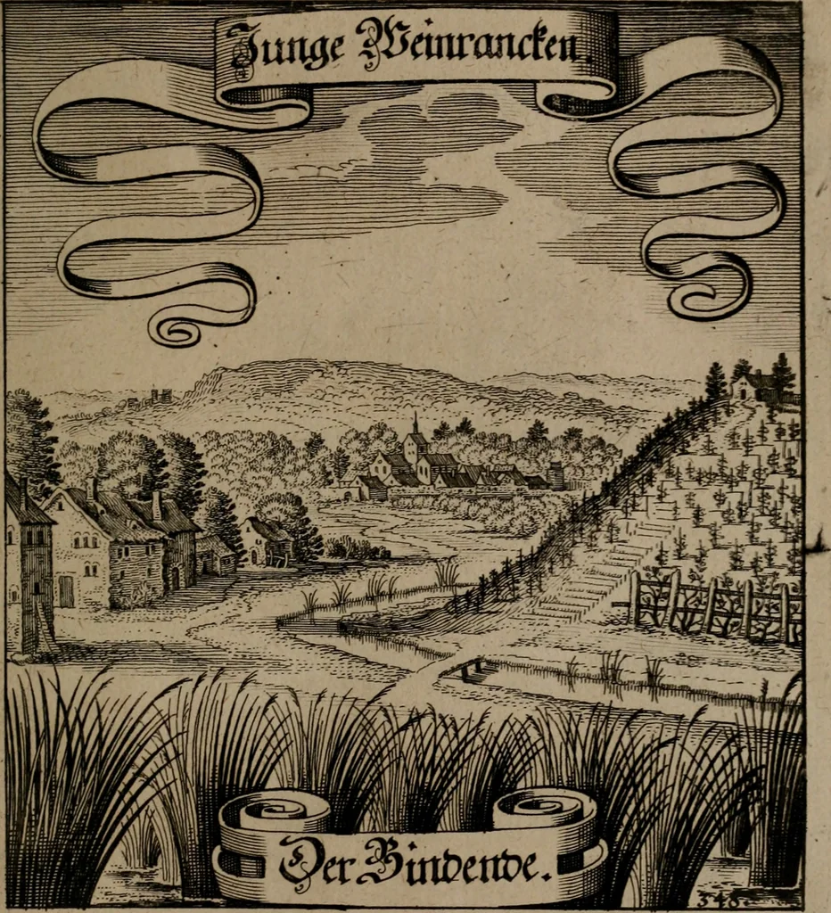 An illustration from Der Fruchtbringenden Geselschaft Nahmen, Vorhaben, Gemählde und Wörter : nach jedes Einnahme ordentlich in Kupfer gestochen, und in achtzeilige Reimgesetze verfasset, 1646, leaf 718