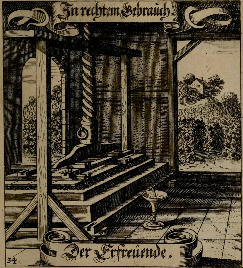 An illustration from Der Fruchtbringenden Geselschaft Nahmen, Vorhaben, Gemählde und Wörter : nach jedes Einnahme ordentlich in Kupfer gestochen, und in achtzeilige Reimgesetze verfasset, 1646, leaf 78