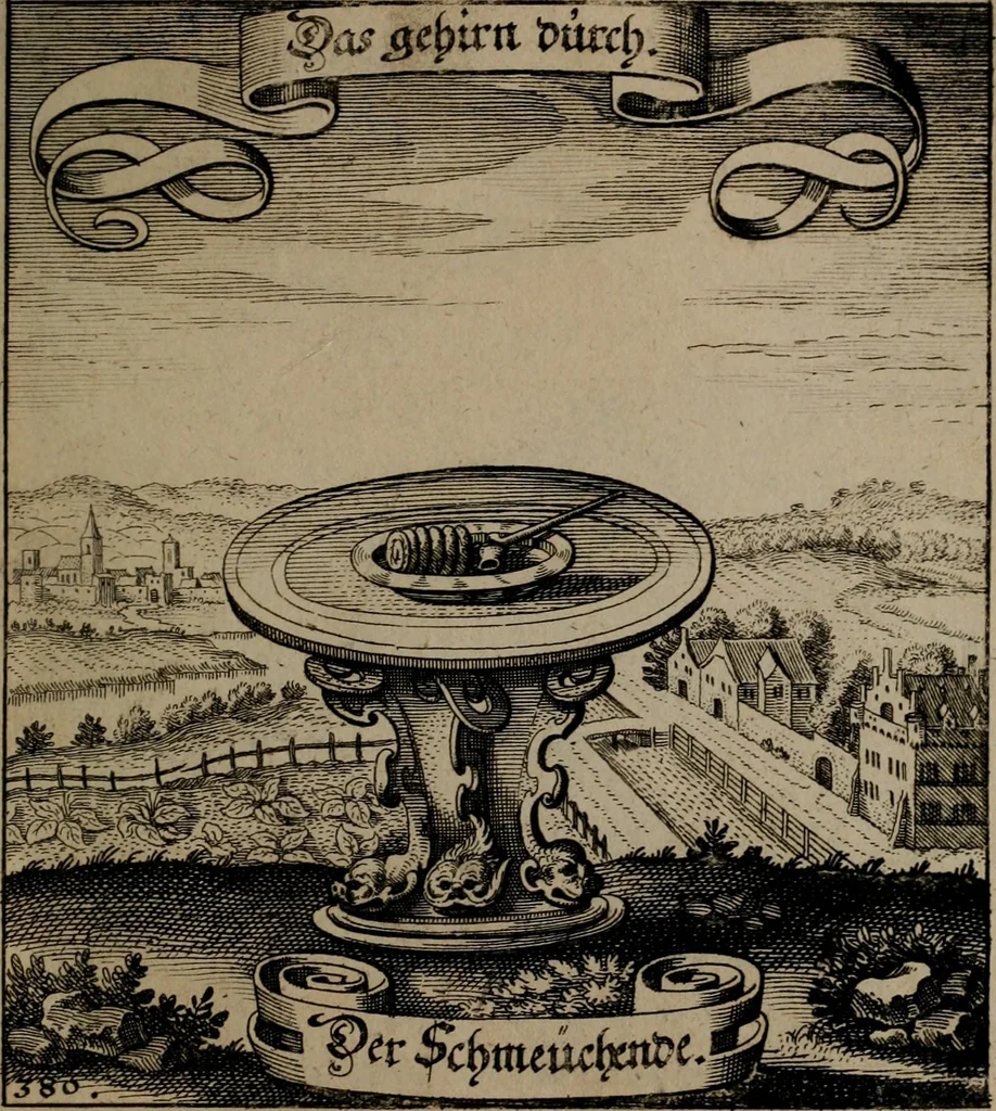 An illustration from Der Fruchtbringenden Geselschaft Nahmen, Vorhaben, Gemählde und Wörter : nach jedes Einnahme ordentlich in Kupfer gestochen, und in achtzeilige Reimgesetze verfasset, 1646, leaf 782