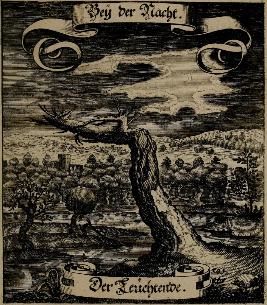 An illustration from Der Fruchtbringenden Geselschaft Nahmen, Vorhaben, Gemählde und Wörter : nach jedes Einnahme ordentlich in Kupfer gestochen, und in achtzeilige Reimgesetze verfasset, 1646, leaf 784