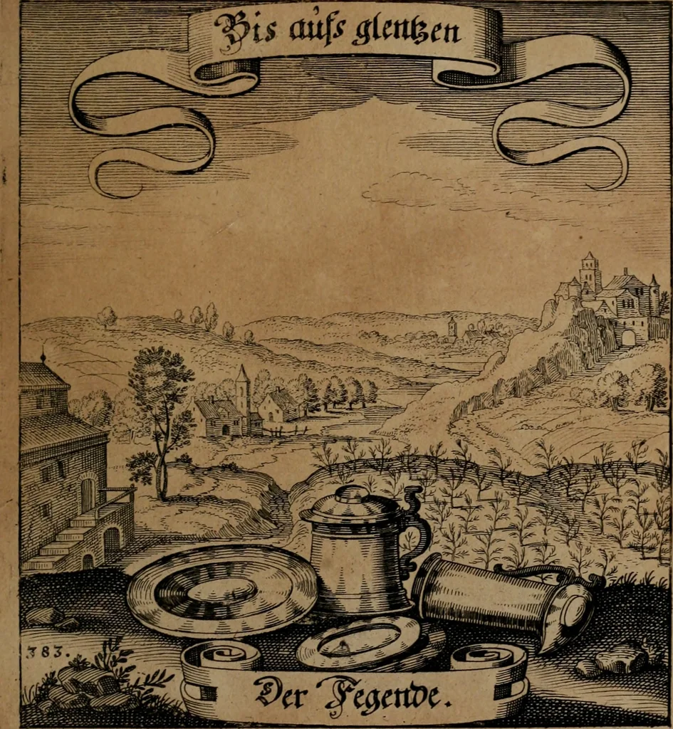 An illustration from Der Fruchtbringenden Geselschaft Nahmen, Vorhaben, Gemählde und Wörter : nach jedes Einnahme ordentlich in Kupfer gestochen, und in achtzeilige Reimgesetze verfasset, 1646, leaf 788