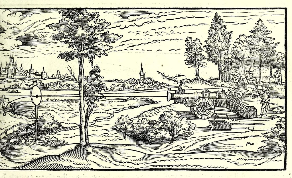 An illustration from Der furnembsten, notwendigsten, der gantzen Architectur angehörigen mathematischen vnd mechanischen Künst eygentlicher Bericht : vnd vast klare, verstendliche Vnterrichtung, zu rechtem Verstandt der Lehr Vitruuij, in drey furneme Bücher abgetheilet : als, Der newen Perspectiua ... : der Geometrischen Büxenmeisterey, vnd Geometrischen Messung ..., 1547, leaf 367
