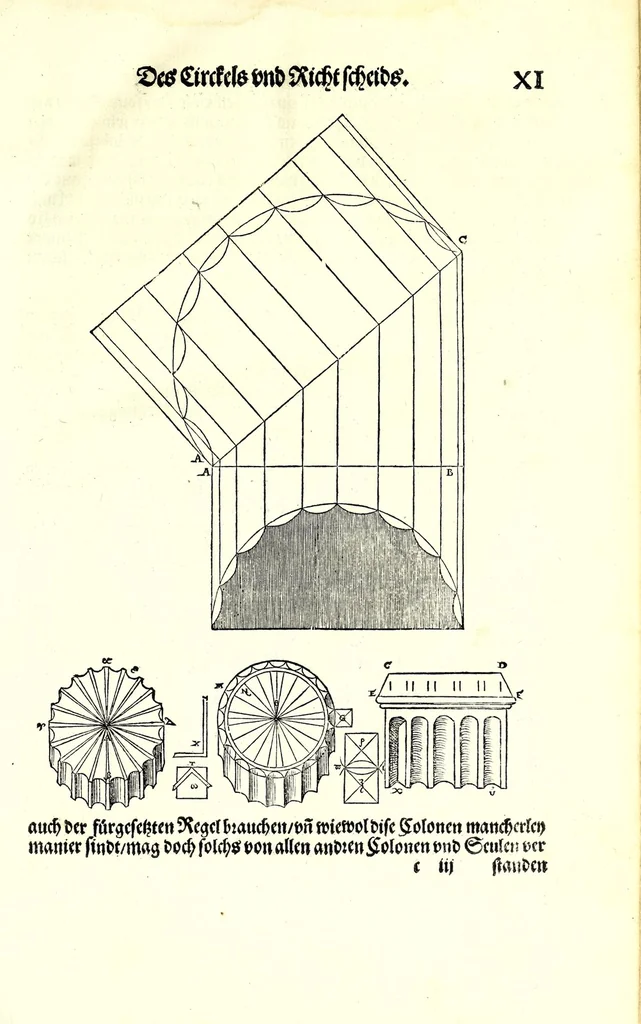 An illustration from Der furnembsten, notwendigsten, der gantzen Architectur angehörigen mathematischen vnd mechanischen Künst eygentlicher Bericht : vnd vast klare, verstendliche Vnterrichtung, zu rechtem Verstandt der Lehr Vitruuij, in drey furneme Bücher abgetheilet : als, Der newen Perspectiua ... : der Geometrischen Büxenmeisterey, vnd Geometrischen Messung ..., 1547, leaf 39